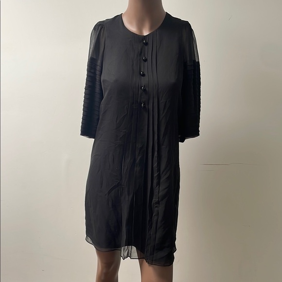 Robert Rodriguez Silk Shift Dress Balloon Shortsleeves Buttons Sheer Black 4 - Picture 1 of 12